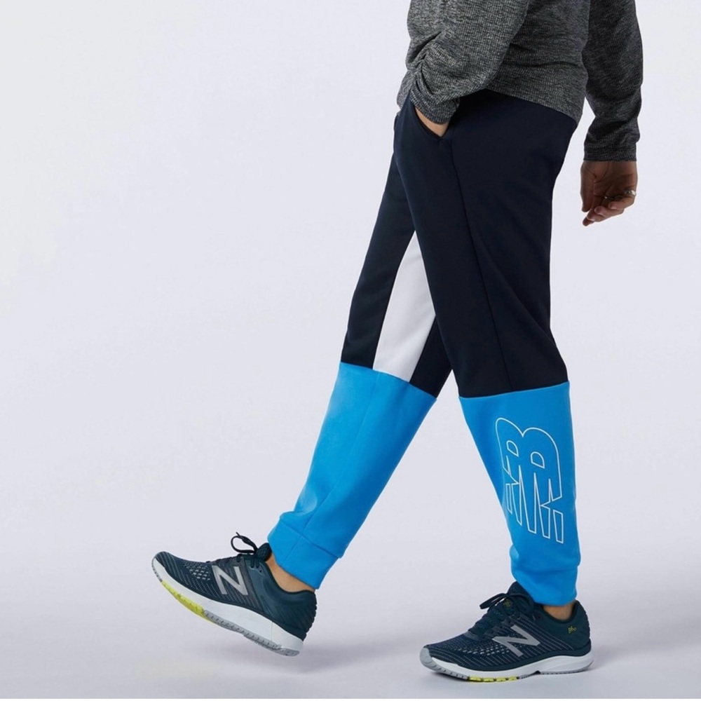 New Balance Men's Tenacity Performance Fleece Color Block Pants Blue XL NWOT